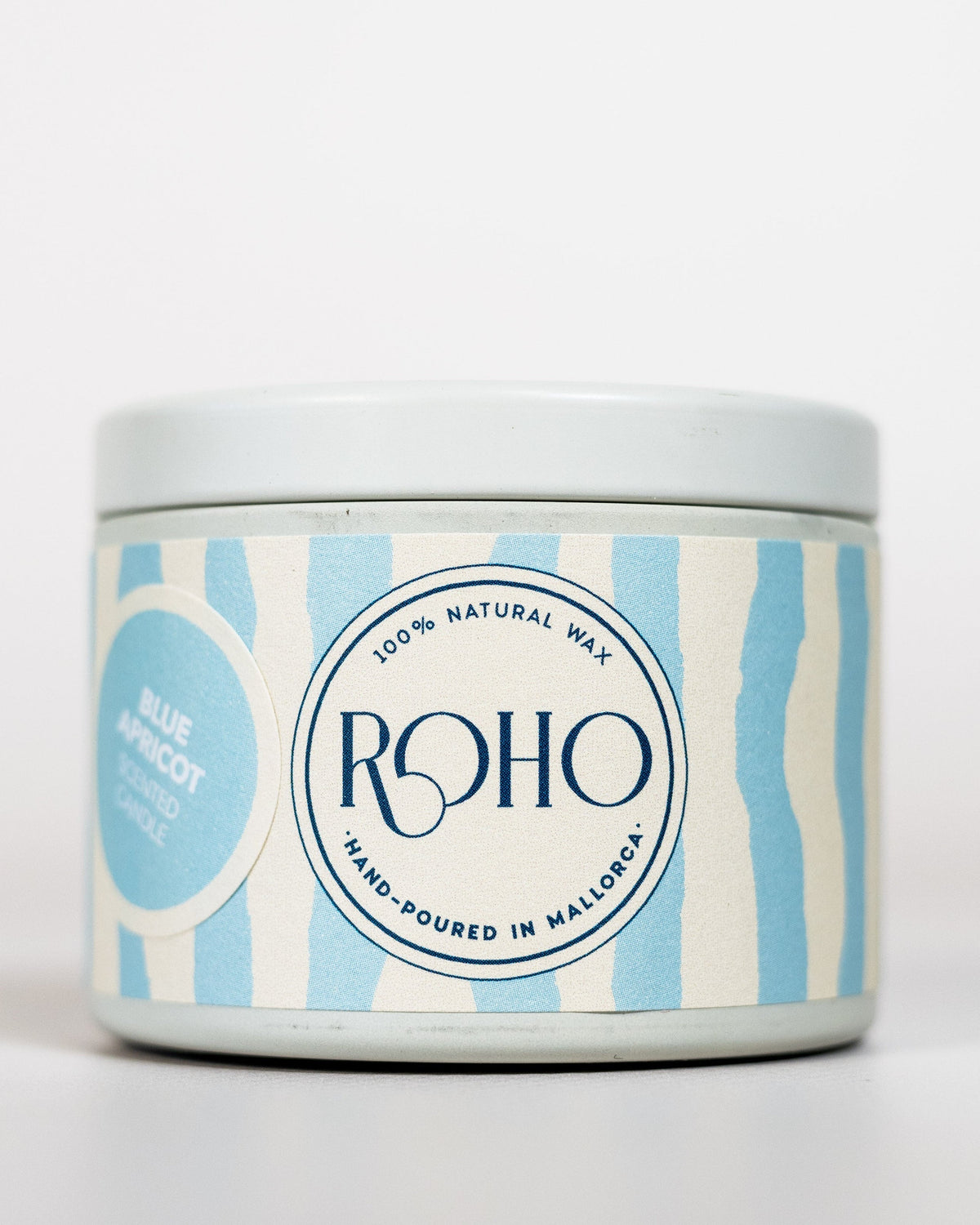 Blue Apricot candle, striped tin 90g