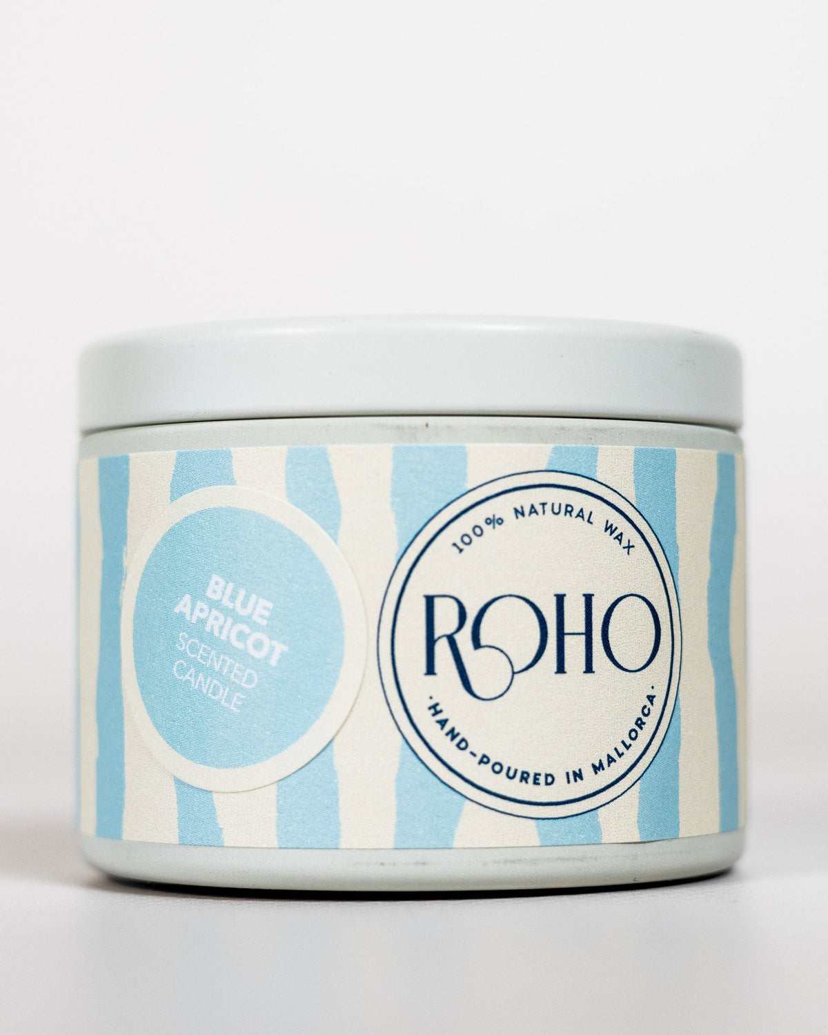 Blue Apricot candle, striped tin 90g