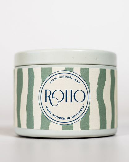 Adiós Mosquito candle, green striped tin 90g