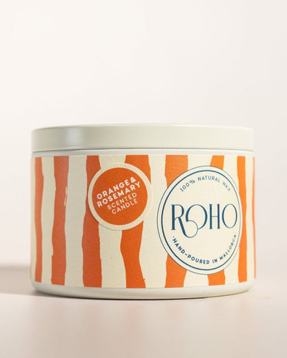 Orange and Rosemary candle, striped tin 90g